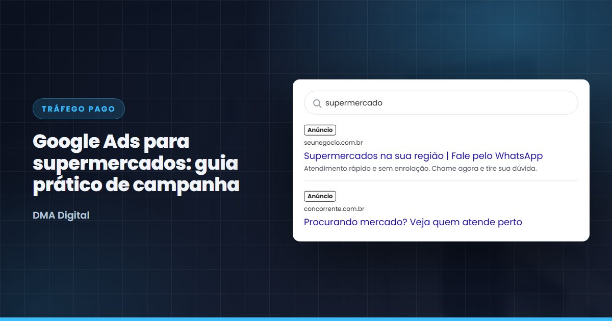 Dono de supermercado analisando campanha no Google Ads no computador